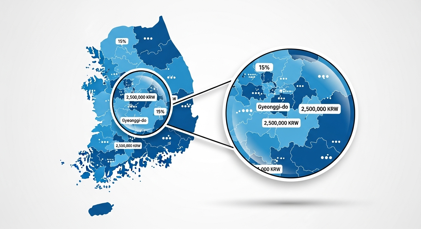 대한민국 지도가 각 지역별로 다른 전기차 보조금 금액을 표시하며, 지자체 보조금의 중요성을 강조하는 인포그래픽.