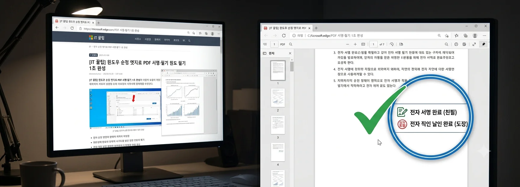 윈도우 엣지 브라우저 PDF 열기 디지털 서명 전자 도장 날인 및 형광펜 필기 화면