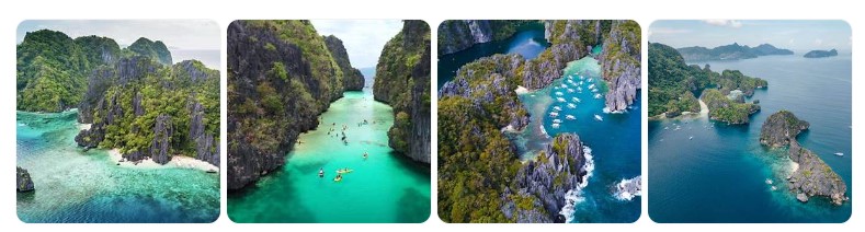 팔라완 엘니도의 라군과 바쿠잇 군도의 섬들, 석회암 절벽과 투명한 바다가 어우러진 필리핀 대표 자연 명소 이미지