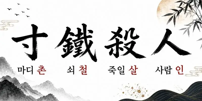 촌철살인(寸鐵殺人)의 한자와 뜻을 붓글씨로 표현한 동양 수묵화 스타일 이미지