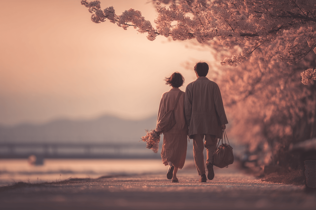 부부가-꽃길을-걷는-장면