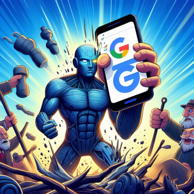 스마트폰을 들고 다양한 도구들이 있는 장면.