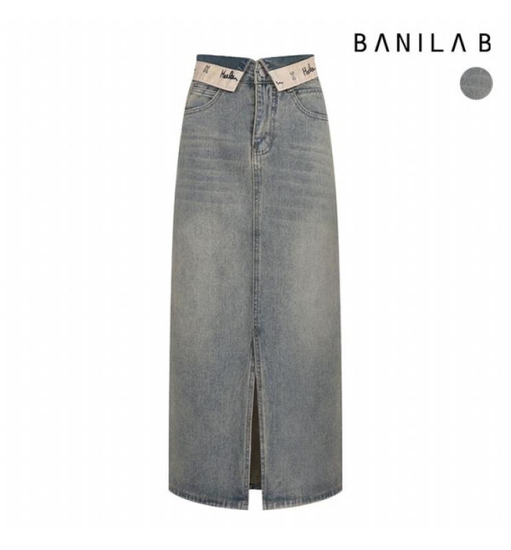 바닐라비 여성 웨이스트 디테일 슬릿 데님 스커트