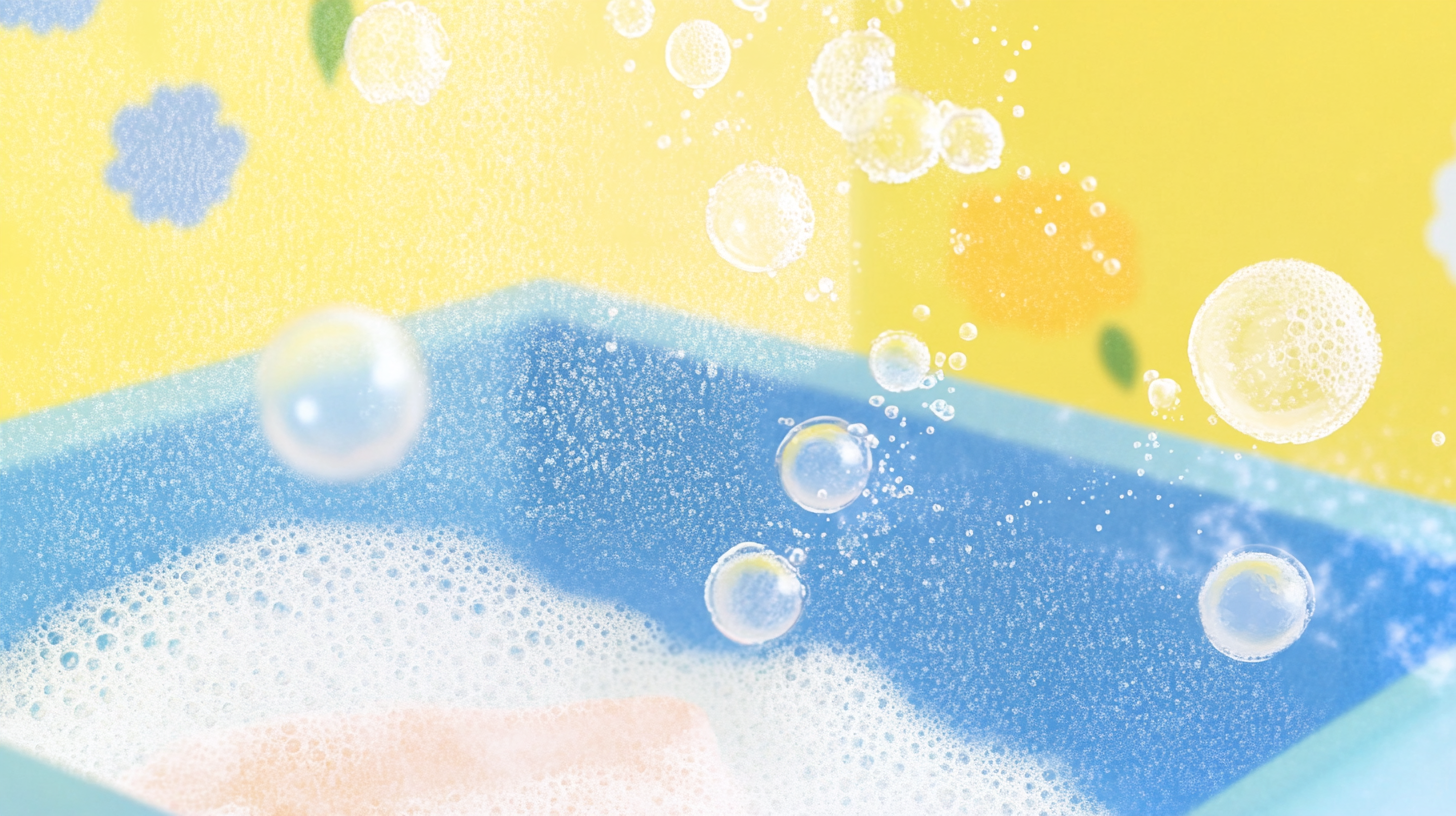 삼성의 에코버블 기술로 형성된 거품이 섬세한 섬유를 부드럽게 세탁하는 모습을 보여주는 밝고 역동적인 환경의 이미지입니다.