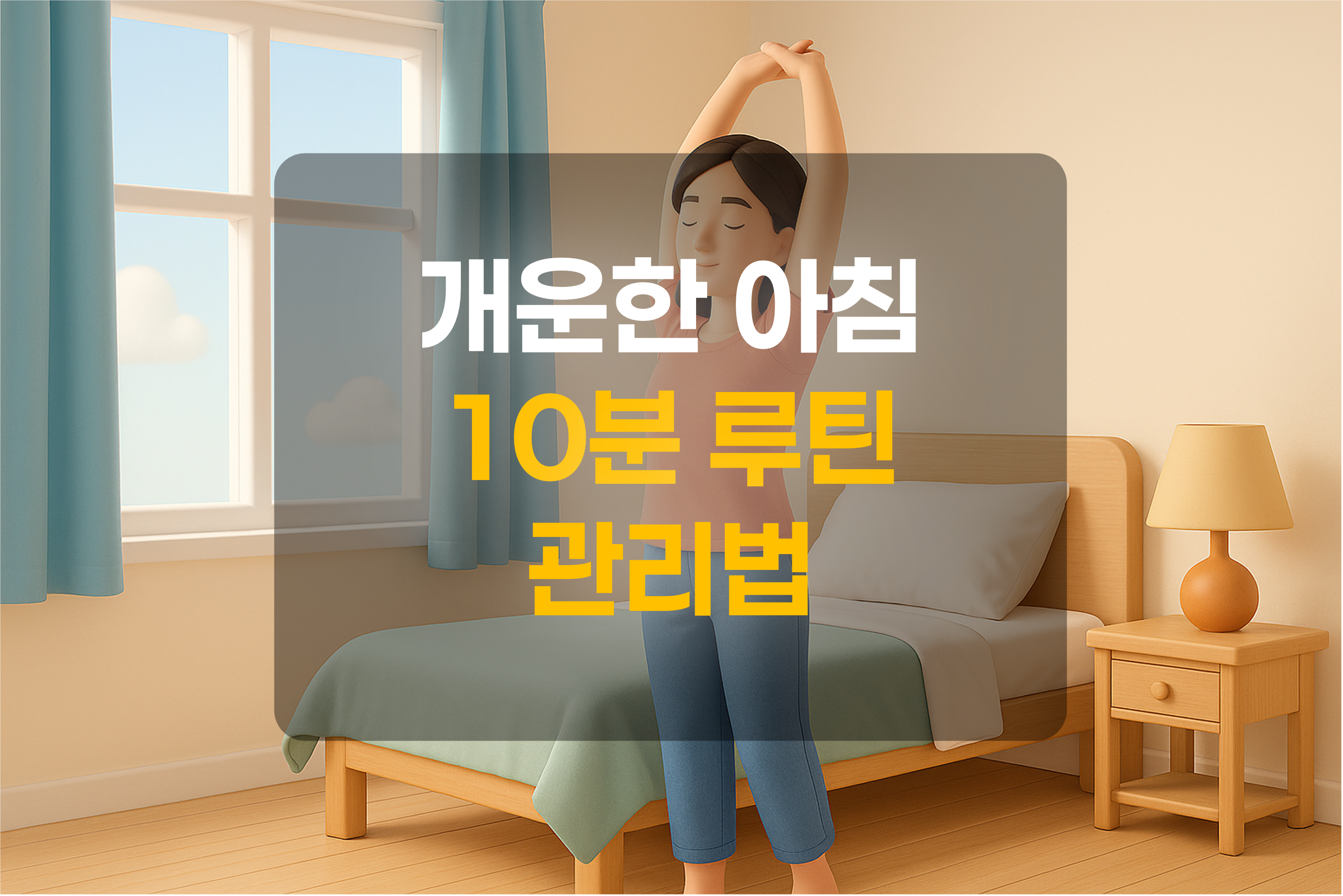 아침에 스트레칭을 하는 여성을 표현한 그림