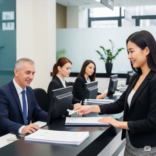 은행에서 예금하는 여성