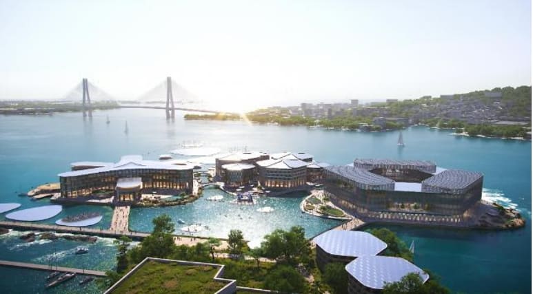세계 최초의 한국의 부유공동체 생태마을 개발 계획 VIDEO: World's first prototype floating community in Busan designed to accommodate residents living on ideal eco-village