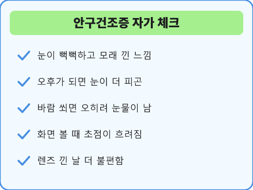 안구건조증 자가 체크 항목 다섯 가지