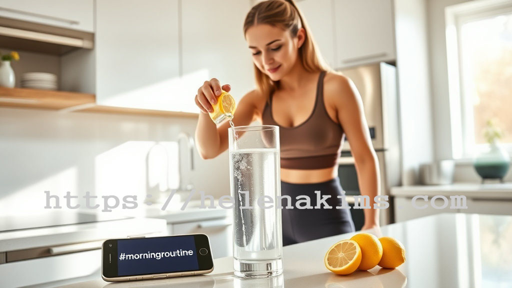 여성이 물 한 잔에 레몬 즙을 넣고 있는 모습