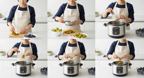 압력밥솥을 사용해 매실청 만드는 과정 연출