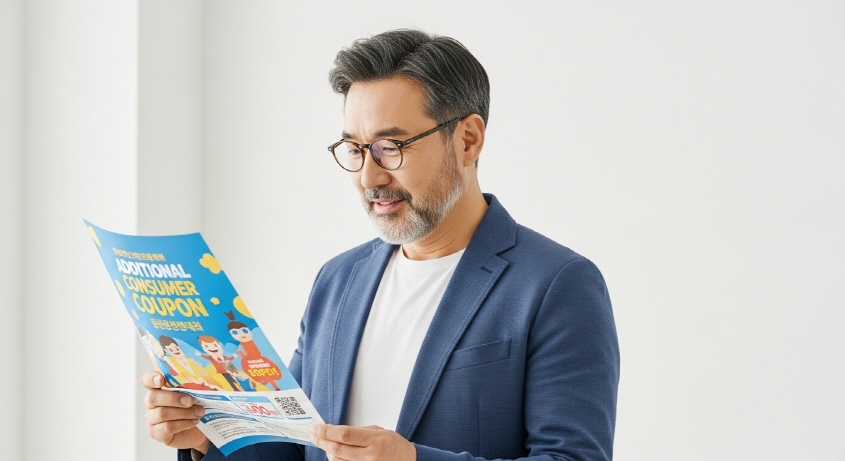 포스터를 읽고 있는 중년 남성