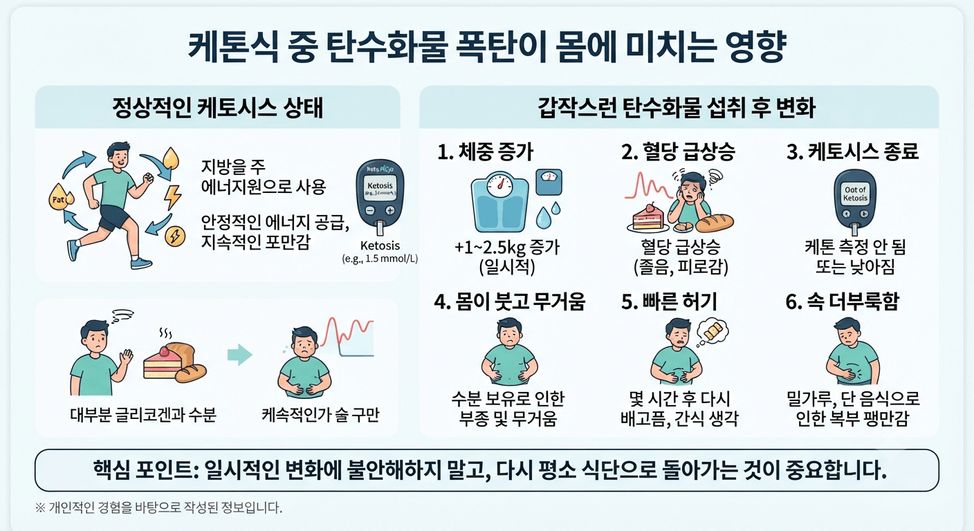 케톤식하다가 탄수화물을 많이 먹을 경우 몸에 미치는 영향