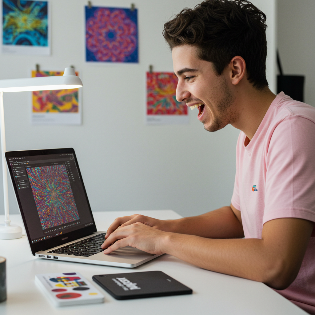 이미지 생성 프롬보고 기뻐하는 남성 사진