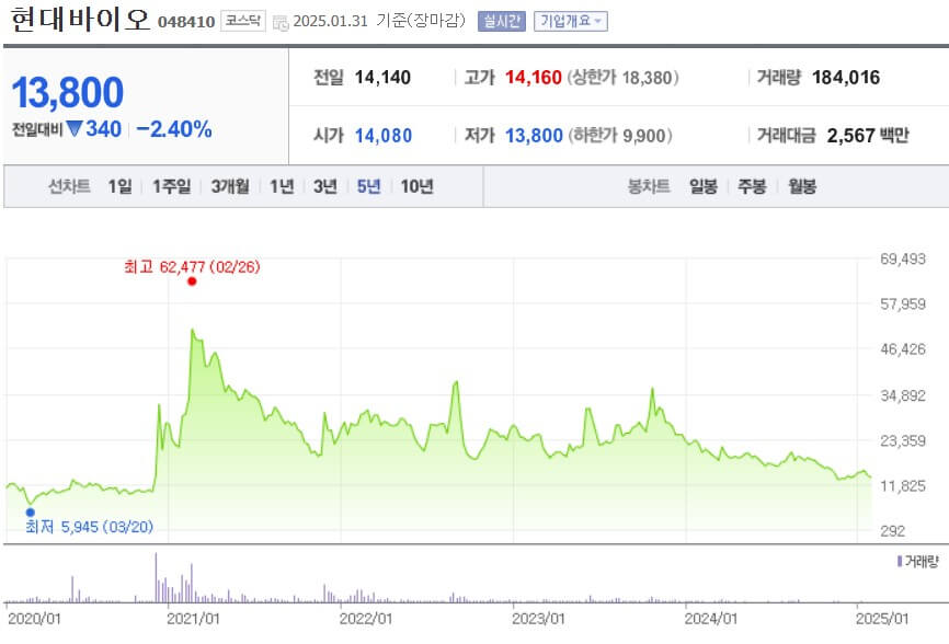 현대바이오 주가