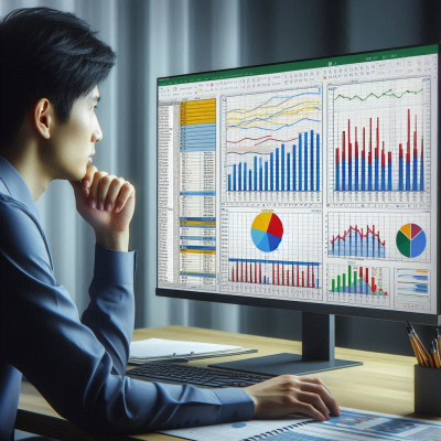 다양한 차트와 그래프를 분석하는 사무실에서 일하는 모습