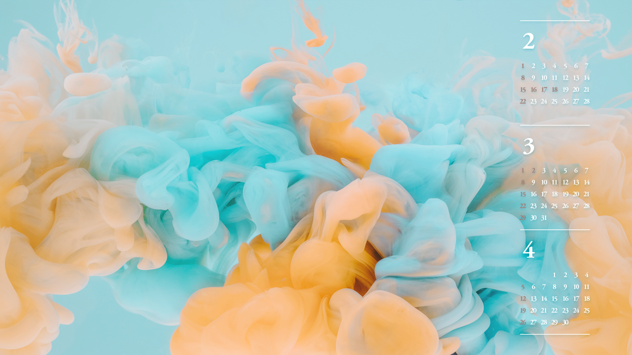 09 파스텔 블루 브라운 B - 2026년3월 달력배경화면