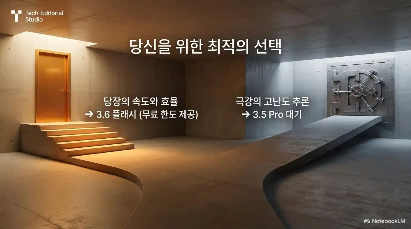Gemini 3.6 Flash와 Gemini 3.5 Pro 선택 가이드를 설명하는 비교 이미지