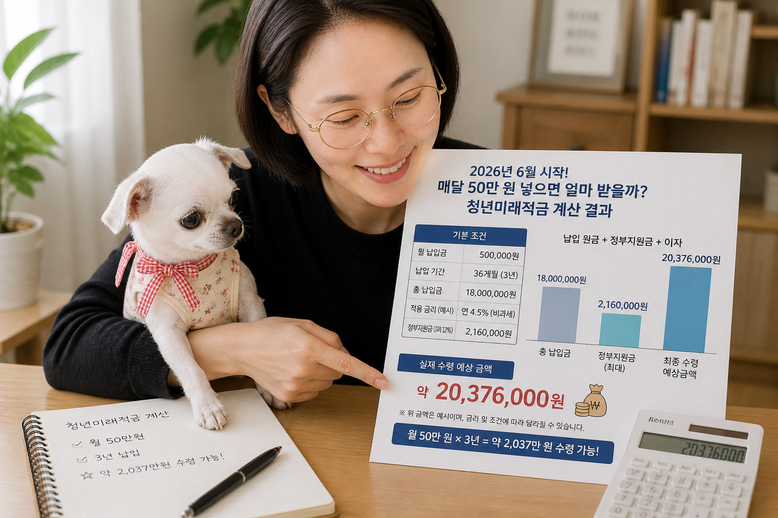2026년 6월에 매달 50만 원 넣으면 얼마 받을까? 청년미래적금 계산 결과. 실제 수령 금액확인하는 이미지