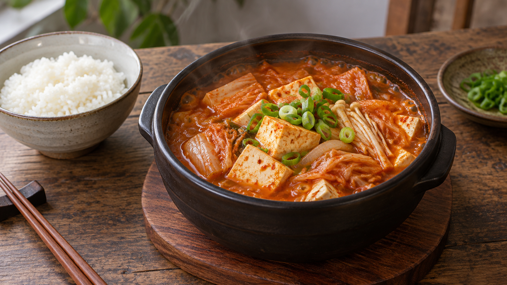 삼겹살 없는 김치찌개 조리 예시, AI 생성 이미지