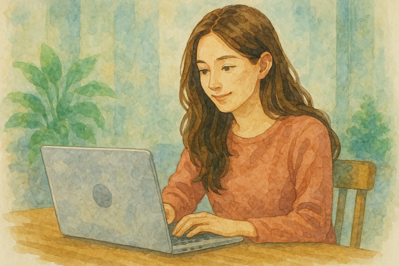 노트북 작업 중인 여성