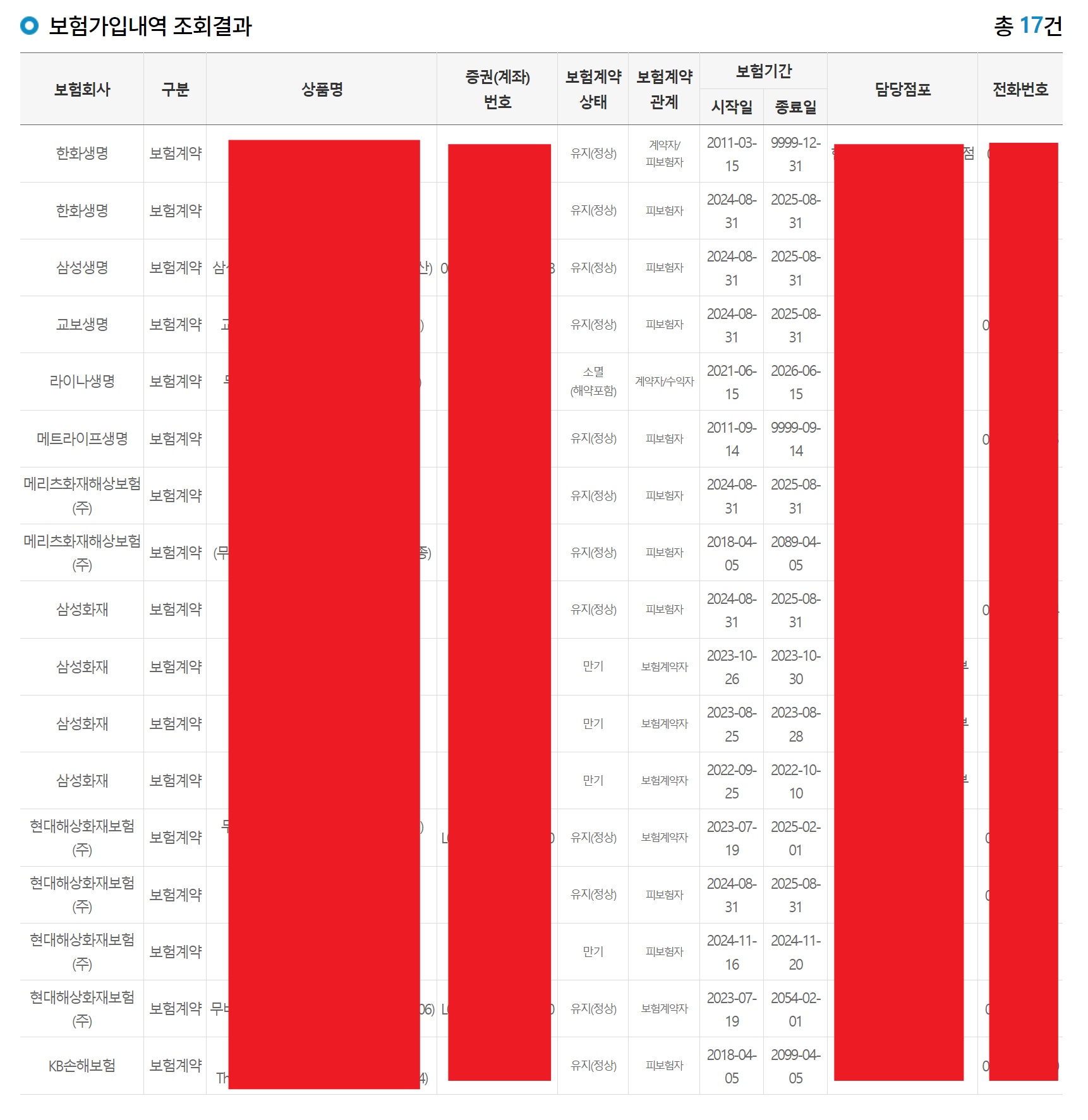 보험가입내역 조회