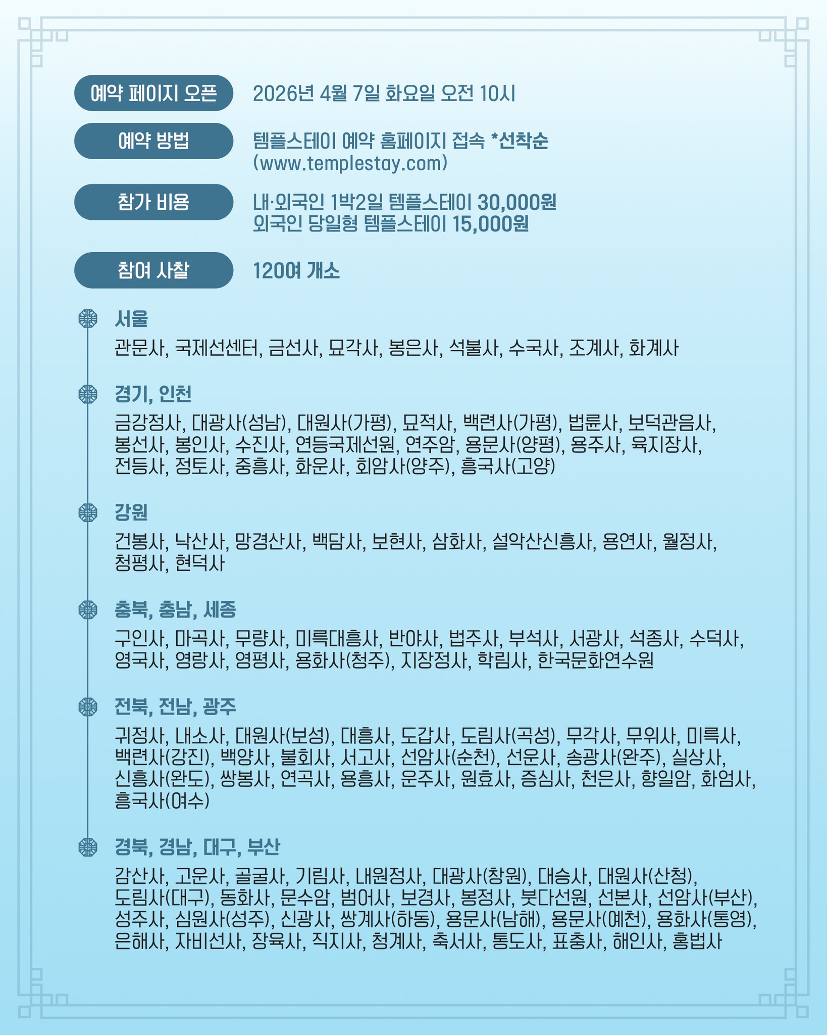 템플스테이 예약방법 2026｜3만원 할인&middot;4월7일 선착순 총정리