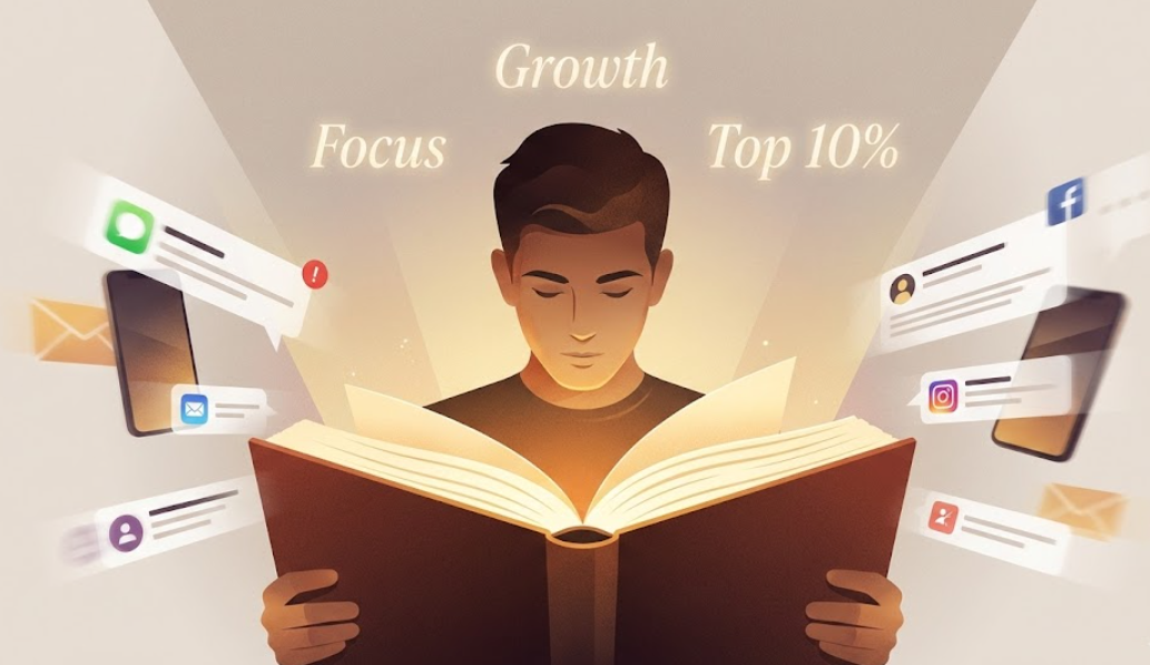 끝까지 읽는 집중력이 성공을 만드는 심리적 차이를 표현한 이미지