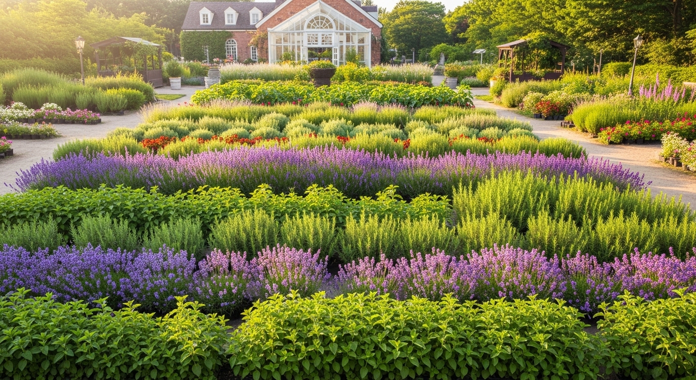 Pokhon Herbs Colorful herbal gardens in Ireland, peaceful landscape with beautiful flowers and fragrances