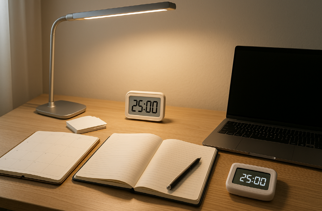 자기 주도 학습이 준비된 직장인의 책상 모습