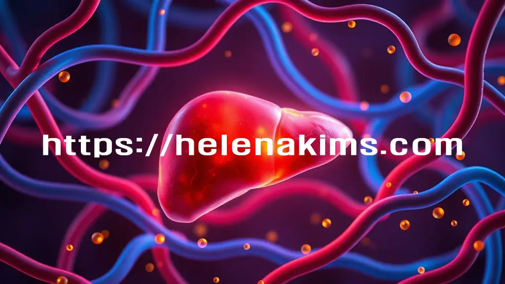 인간의 인체 내에 있는 혈관과 간의 모습.