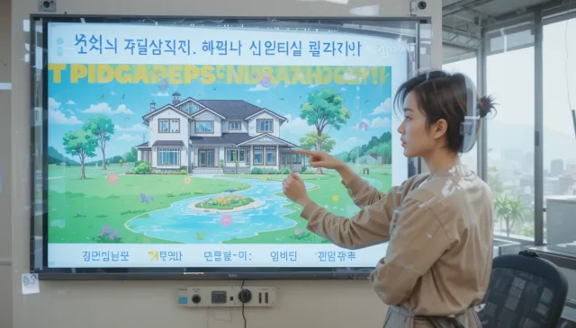 화면에 보이는 도면을 가리키는 모습