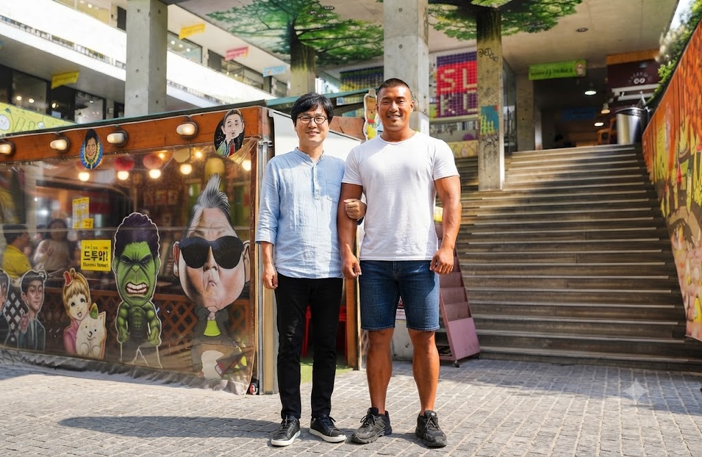 인사동 쌈지길을 구경하며 추억을 쌓고 있는 부자