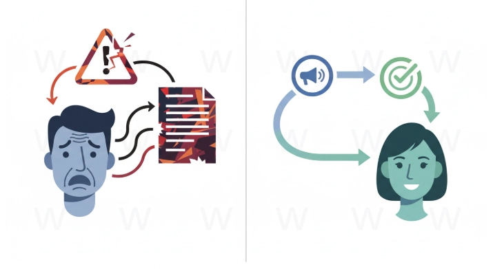 대표자 변경 미신고 시의 불안감과 사전 승인 절차를 통한 안정적인 사업 승계 과정을 추상적으로 보여주는 인포그래픽