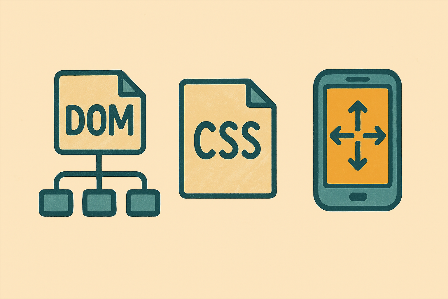 DOM, CSS, 뷰포트(Viewport)를 아이콘 같은 이미지로 심플하게 형상화 했다.