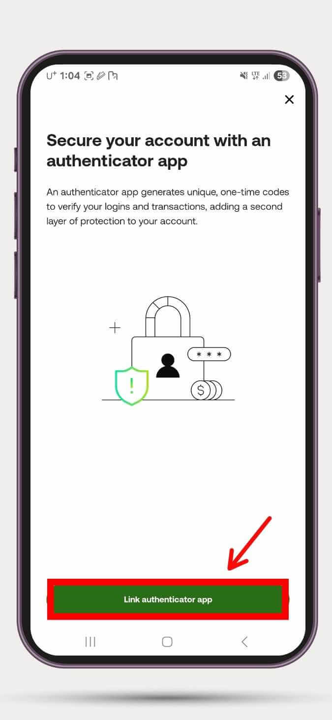 Authenticator app 버튼을 다시한번 가리키고 있다.