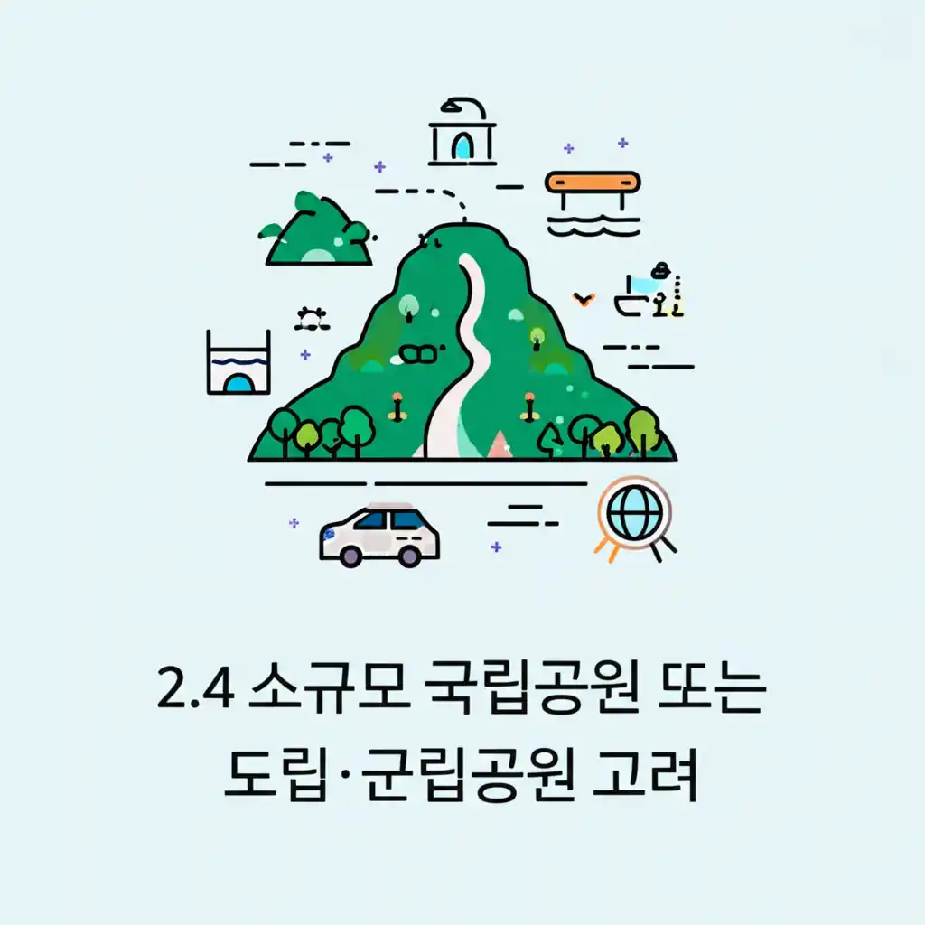 국립공원 성수기, 소규모 국립공원 또는 도립공원 고려를 제안하는 한적한 숲길 풍경.