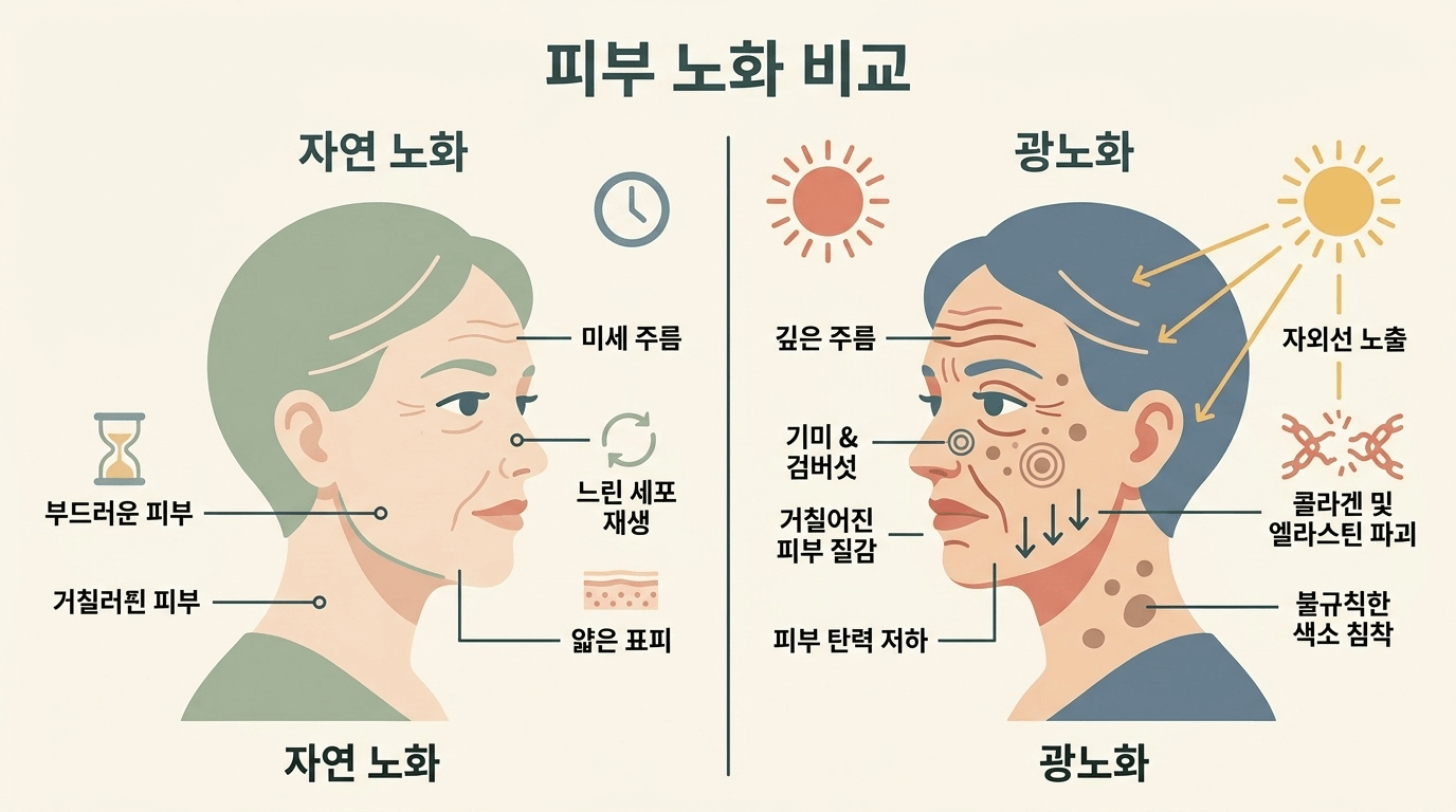 광노화와 자연 노화 차이 비교 인포그래픽