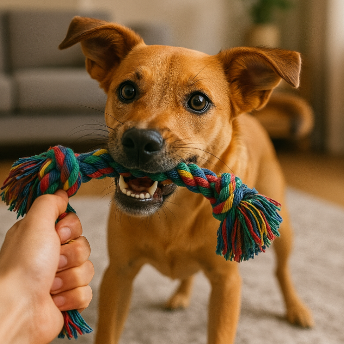 터그놀이 하는 강아지 이미지
