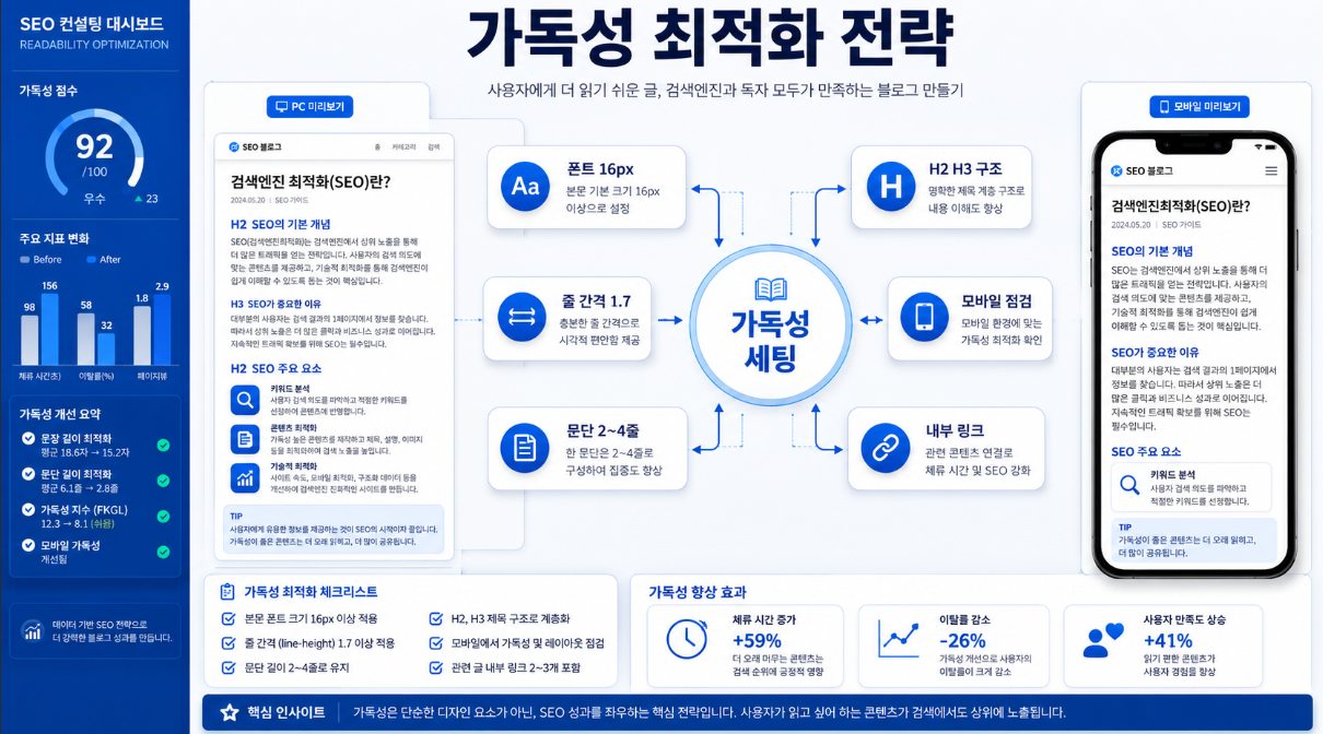 폰트 크기 줄 간격 문단 길이 H2 H3 구조를 연결한 블로그 가독성 최적화 전략 이미지