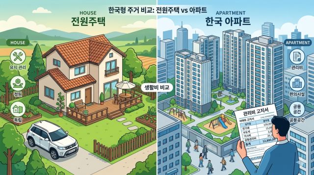 전원주택과 아파트 생활비 차이를 비교한 이미지