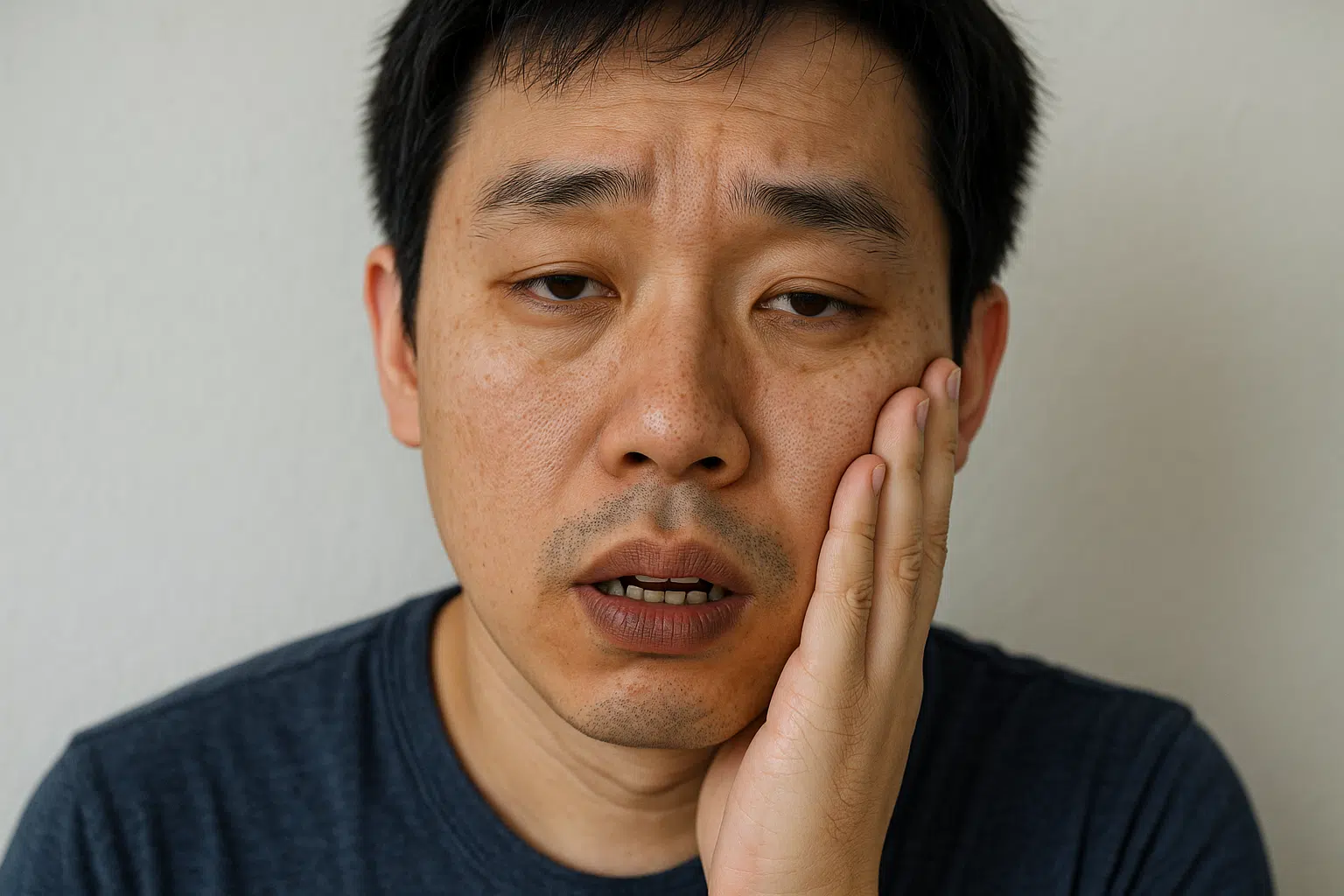 잇몸과 입술 점막에 색소 침착이 나타나고, 환자가 피곤해 보이는 모습