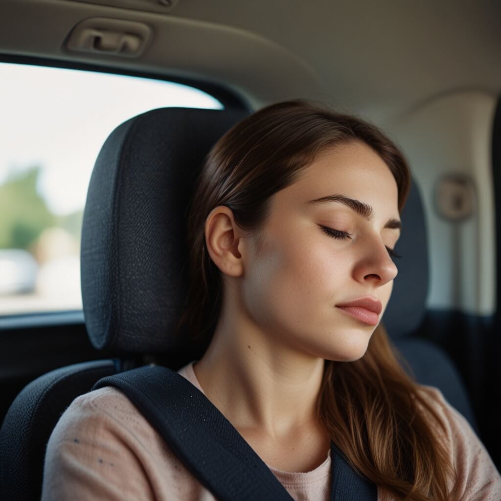 차에서-자고-있는-여성