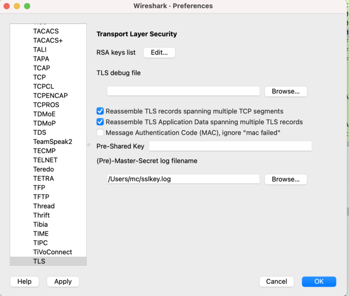 Wireshark Preferences Protocols TLS