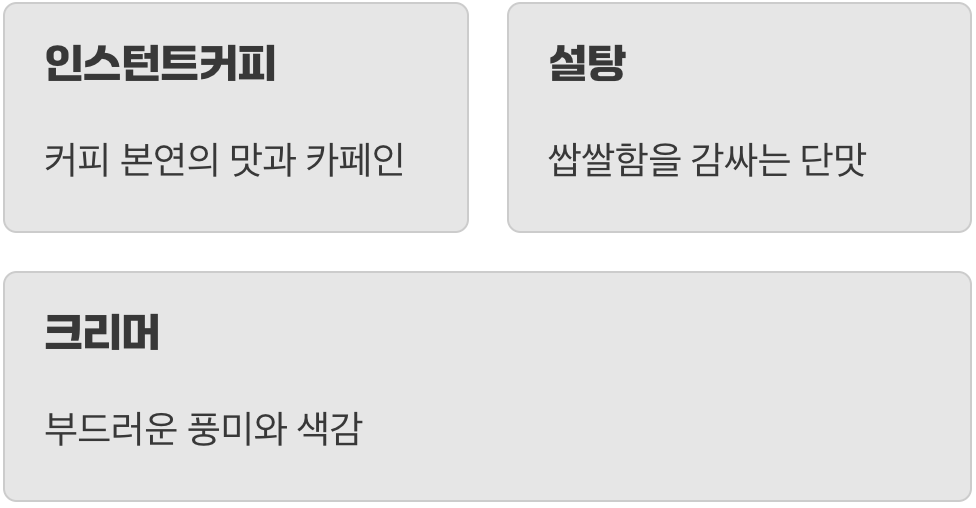 한 봉지 속 세 친구, 커피, 설탕, 크리머