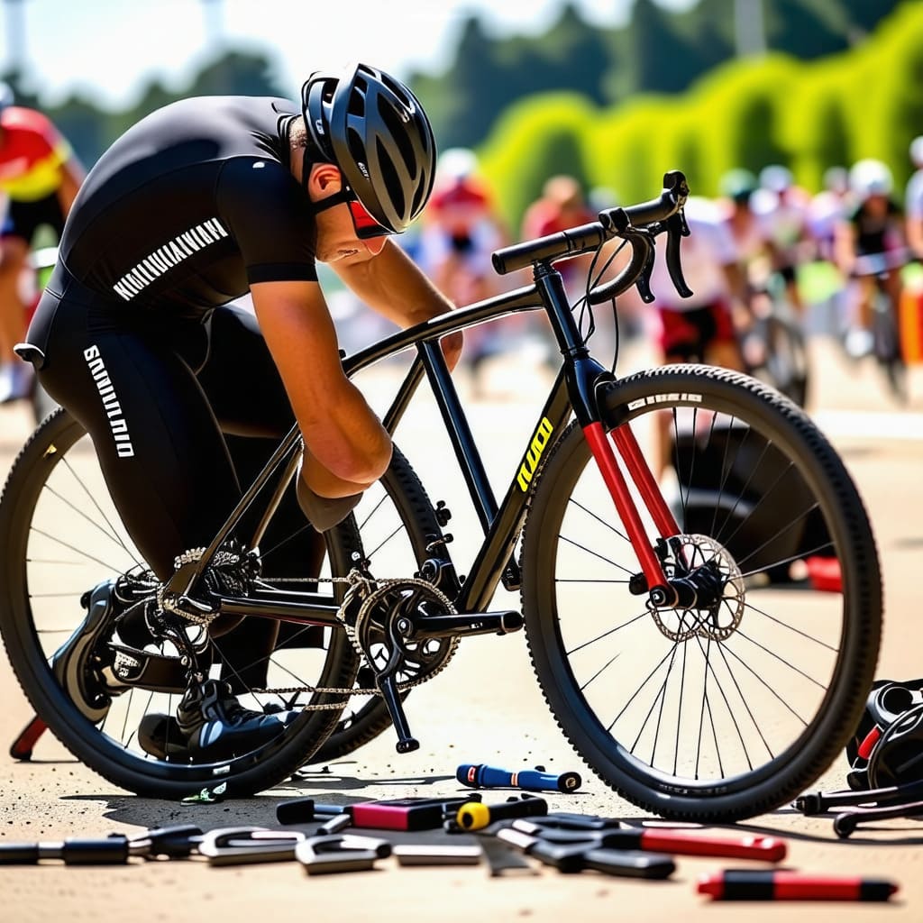 자전거를 점검하는 참가자