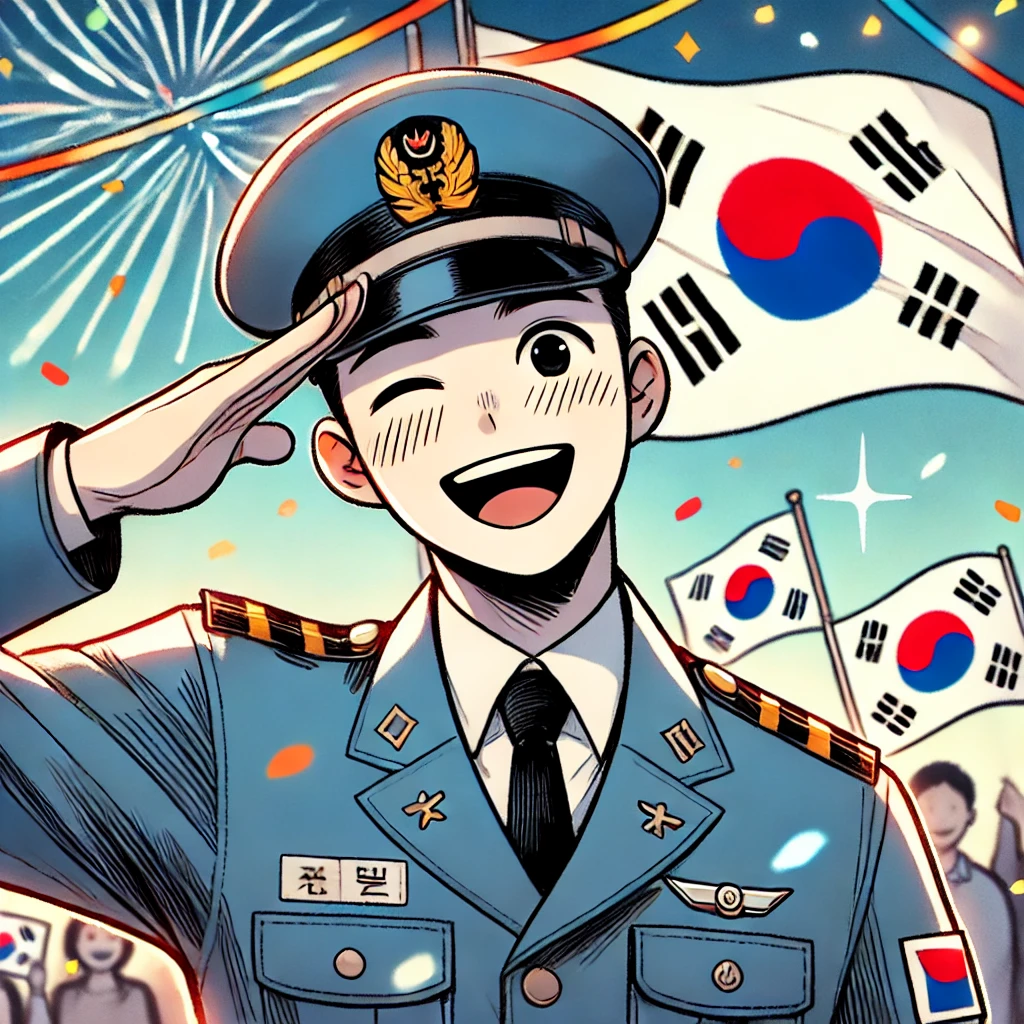 경례를 하고 있는 군인의 모습을 그린 그림