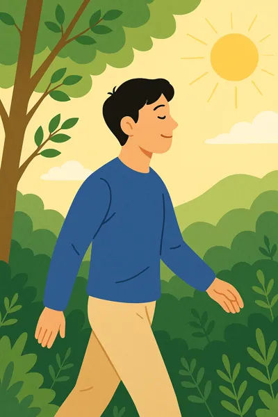 햇살 아래 산책하는 남성 모습