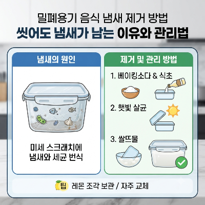 밀폐용기 음식 냄새 제거 방법, 씻어도 냄새가 남는 이유와 관리법