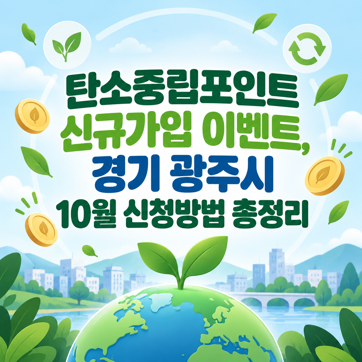 탄소중립포인트 신규가입 이벤트와 경기 광주시 10월 신청방법을 안내하는 친환경 인포그래픽 이미지.