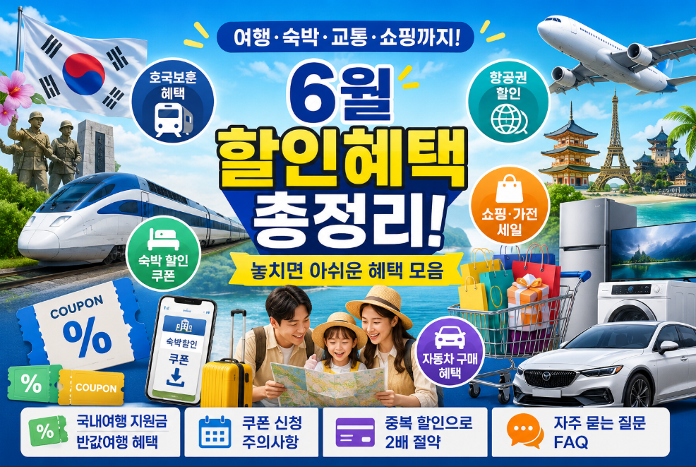 6월 할인혜택 BEST 총정리! 숙박·여행·쇼핑·항공권 할인 이미지